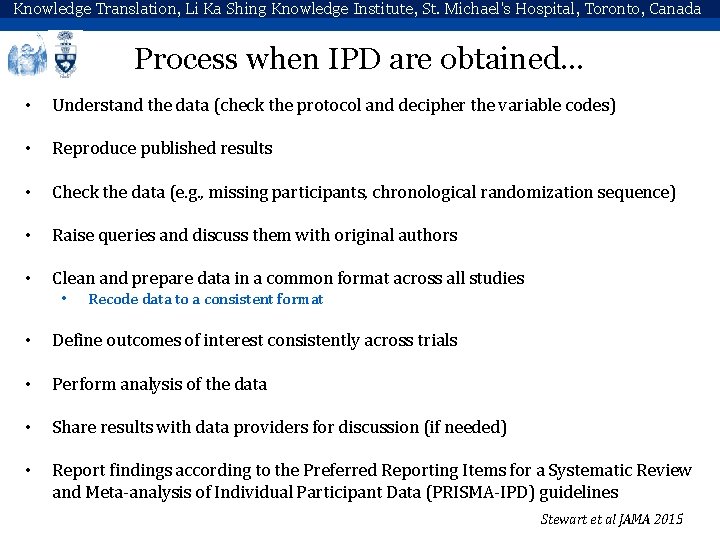 Knowledge Translation, Li Ka Shing Knowledge Institute, St. Michael's Hospital, Toronto, Canada Process when