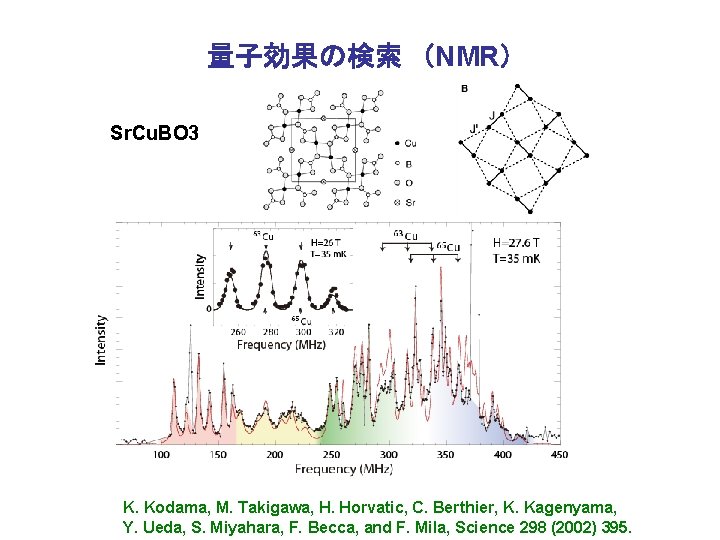 量子効果の検索　（NMR） Sr. Cu. BO 3 K. Kodama, M. Takigawa, H. Horvatic, C. Berthier, K.