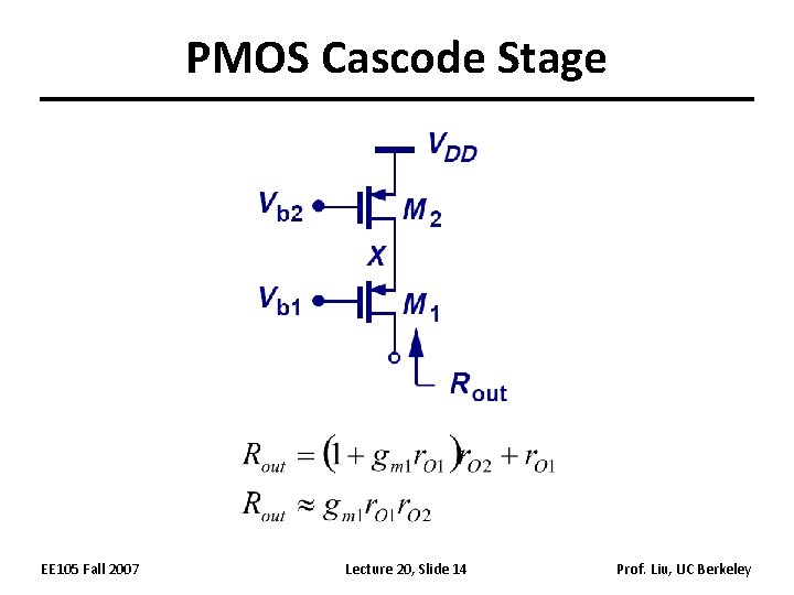 PMOS Cascode Stage EE 105 Fall 2007 Lecture 20, Slide 14 Prof. Liu, UC
