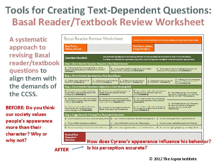Tools for Creating Text-Dependent Questions: Basal Reader/Textbook Review Worksheet A systematic approach to revising