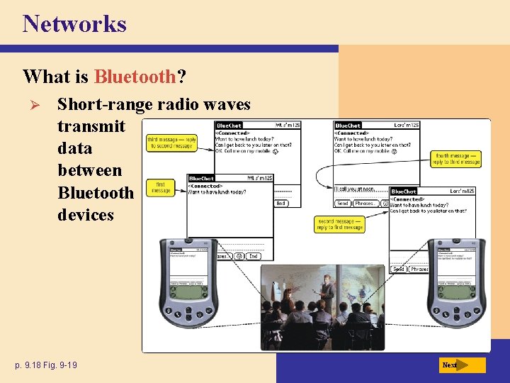 Networks What is Bluetooth? Ø Short-range radio waves transmit data between Bluetooth devices p.