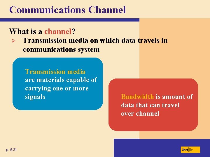 Communications Channel What is a channel? Ø Transmission media on which data travels in