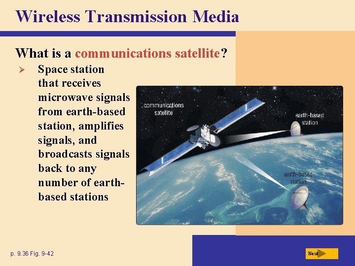 Wireless Transmission Media What is a communications satellite? Ø Space station that receives microwave