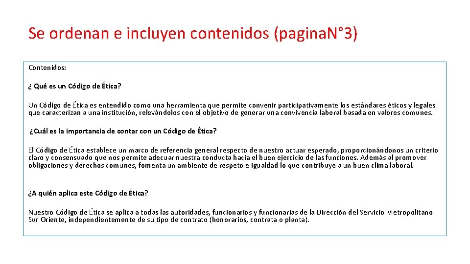 Se ordenan e incluyen contenidos (pagina. N° 3) Contenidos: ¿ Qué es un Código