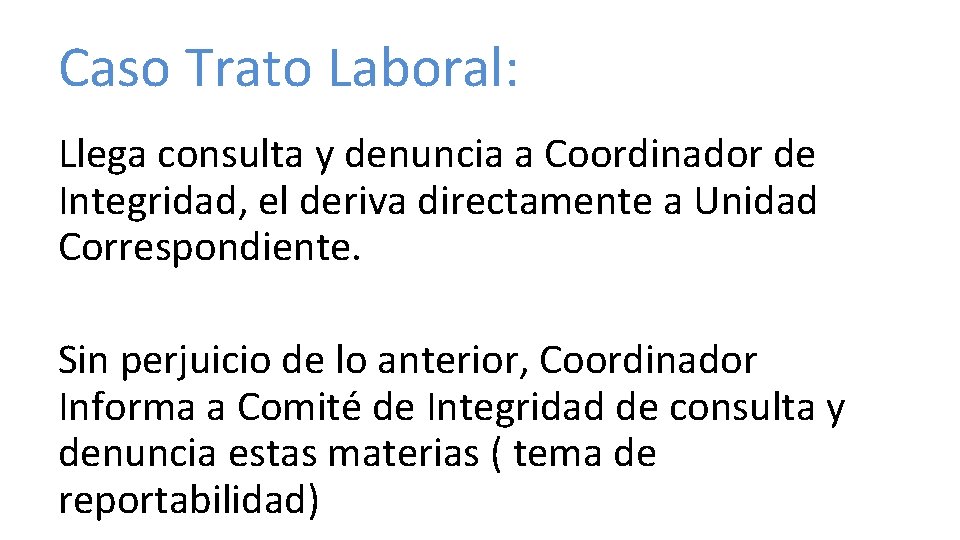 Caso Trato Laboral: Llega consulta y denuncia a Coordinador de Integridad, el deriva directamente