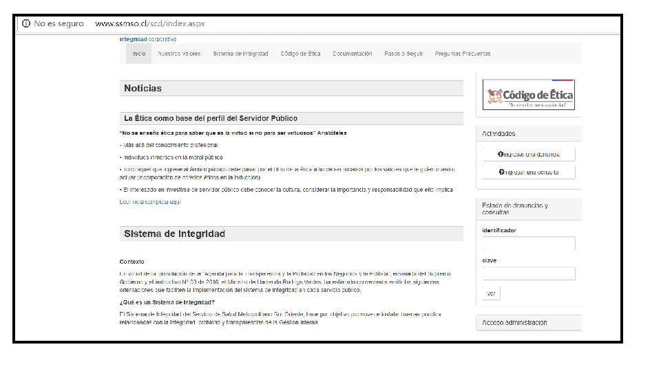 Plataforma de Integridad SSMSO www. ssmso. cl/scd 