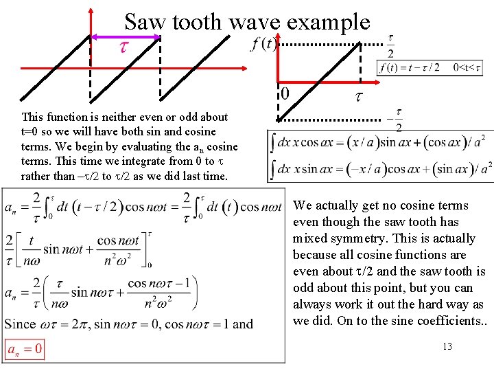 Saw tooth wave example This function is neither even or odd about t=0 so