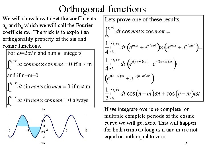 Orthogonal functions We will show to get the coefficients an and bn which we
