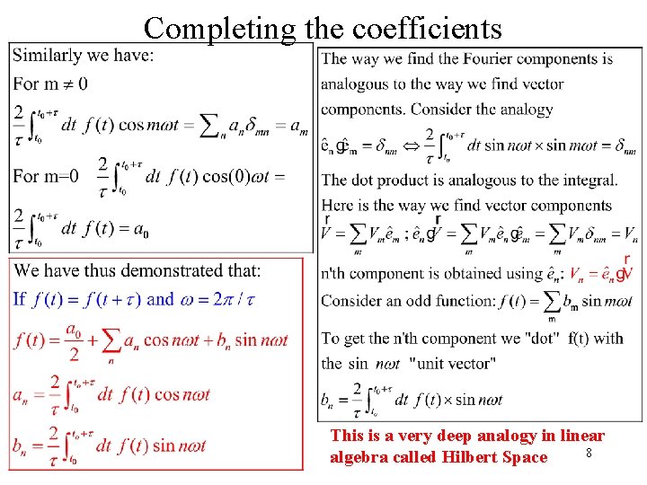 Completing the coefficients This is a very deep analogy in linear 8 algebra called