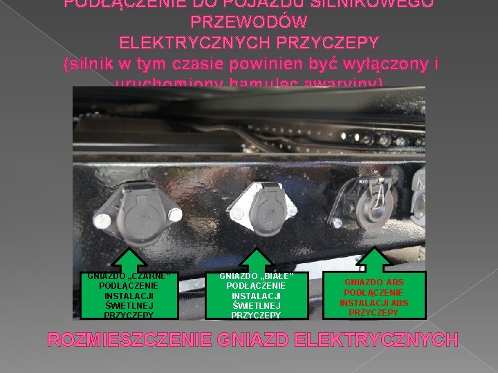 PODŁĄCZENIE DO POJAZDU SILNIKOWEGO PRZEWODÓW ELEKTRYCZNYCH PRZYCZEPY (silnik w tym czasie powinien być wyłączony