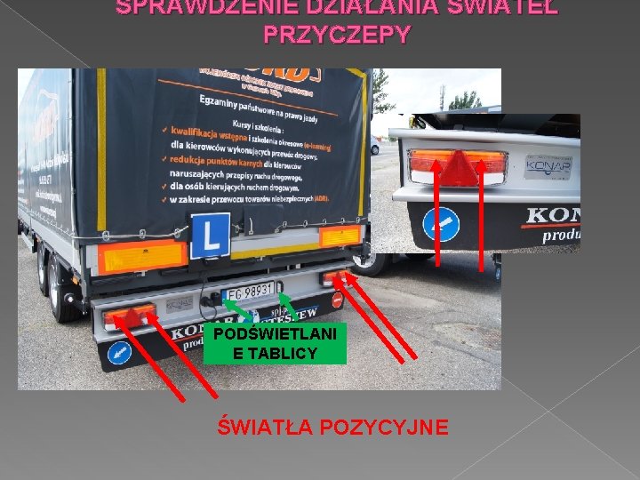 SPRAWDZENIE DZIAŁANIA ŚWIATEŁ PRZYCZEPY PODŚWIETLANI E TABLICY ŚWIATŁA POZYCYJNE 