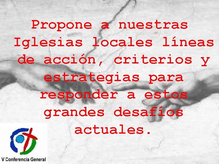 Propone a nuestras Iglesias locales líneas de acción, criterios y estrategias para responder a