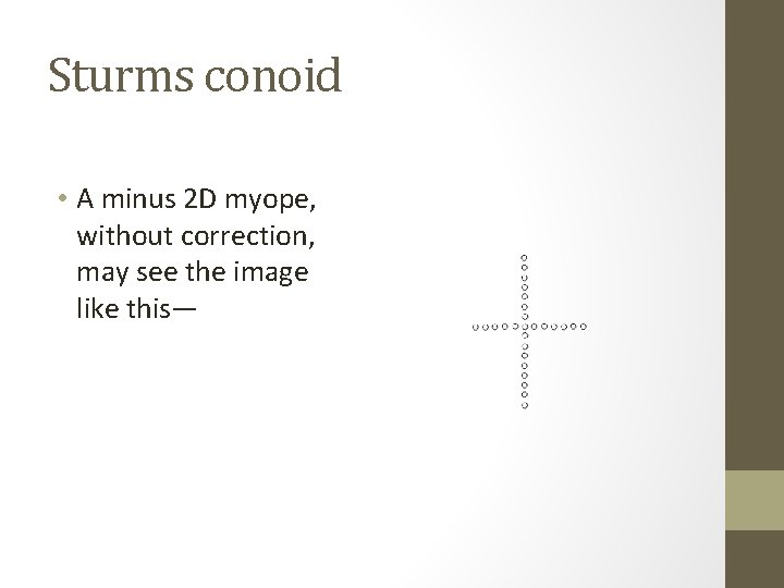 Sturms conoid • A minus 2 D myope, without correction, may see the image