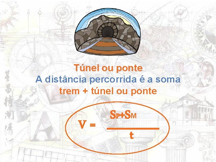 Túnel ou ponte A distância percorrida é a soma trem + túnel ou ponte