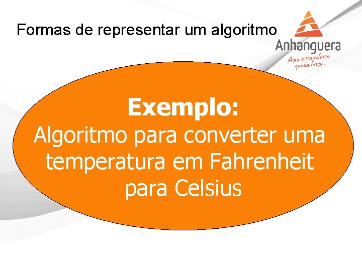 Formas de representar um algoritmo Exemplo: Algoritmo para converter uma temperatura em Fahrenheit para