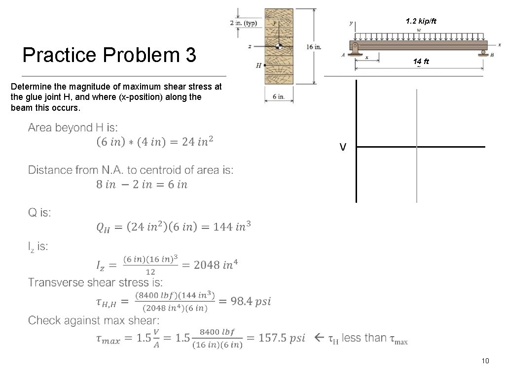 1. 2 kip/ft Practice Problem 3 14 ft Determine the magnitude of maximum shear
