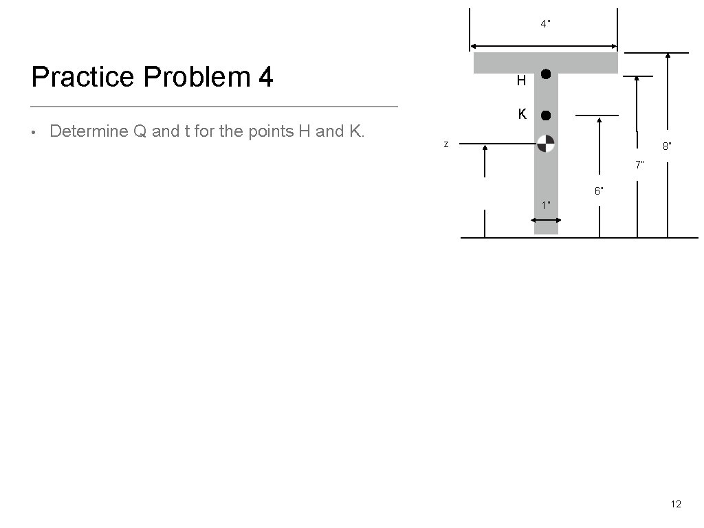 T 4” Practice Problem 4 • Determine Q and t for the points H