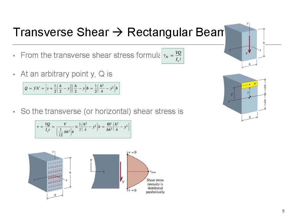 Transverse Shear Rectangular Beams • From the transverse shear stress formula • At an