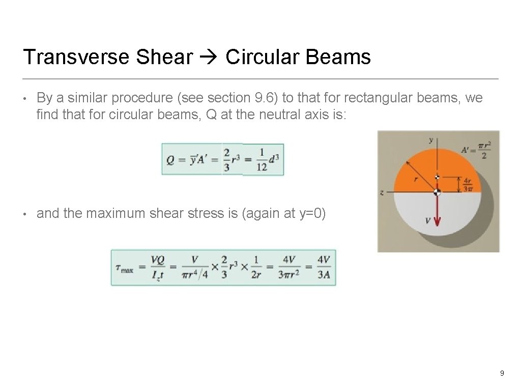 Transverse Shear Circular Beams • By a similar procedure (see section 9. 6) to