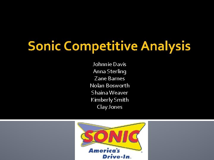 Sonic Competitive Analysis Johnnie Davis Anna Sterling Zane Barnes Nolan Bosworth Shaina Weaver Kimberly