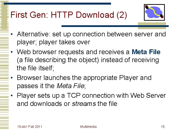 First Gen: HTTP Download (2) • Alternative: set up connection between server and player;