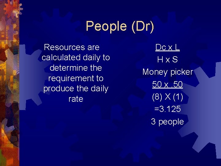 People (Dr) Resources are calculated daily to determine the requirement to produce the daily