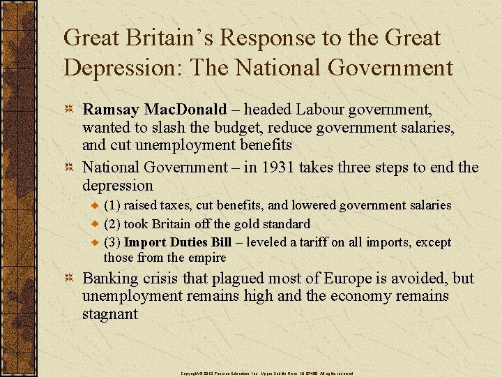 Great Britain’s Response to the Great Depression: The National Government Ramsay Mac. Donald –