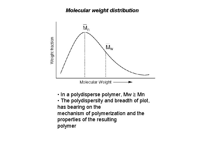 Molecular weight distribution • In a polydisperse polymer, Mw ≥ Mn • The polydispersity