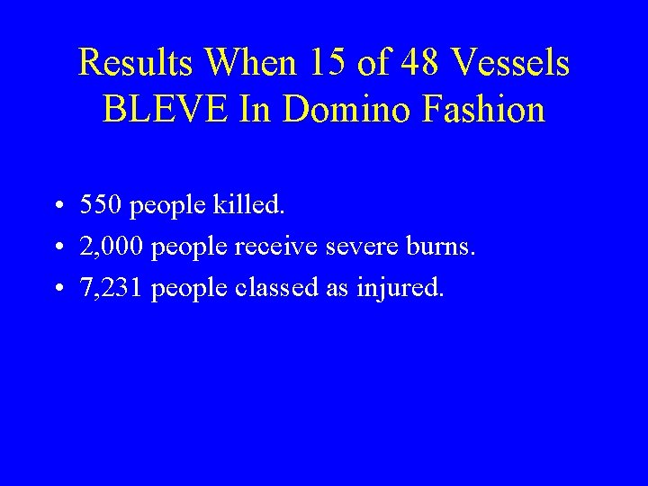 Results When 15 of 48 Vessels BLEVE In Domino Fashion • 550 people killed.
