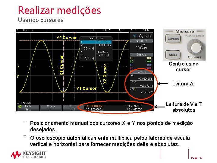 Realizar medições Usando cursores X 2 Cursor X 1 Cursor Y 2 Cursor Y