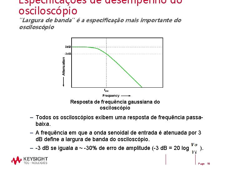 Especificações de desempenho do osciloscópio "Largura de banda" é a especificação mais importante do