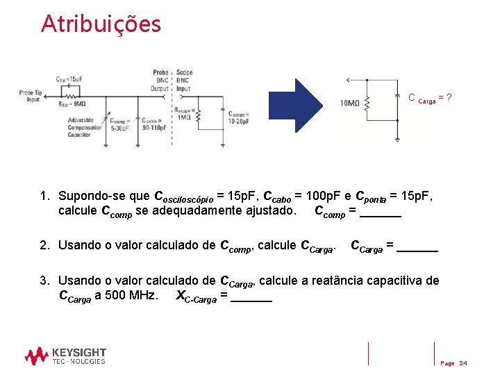 Atribuições C Carga = ? 1. Supondo-se que Cosciloscópio = 15 p. F, Ccabo