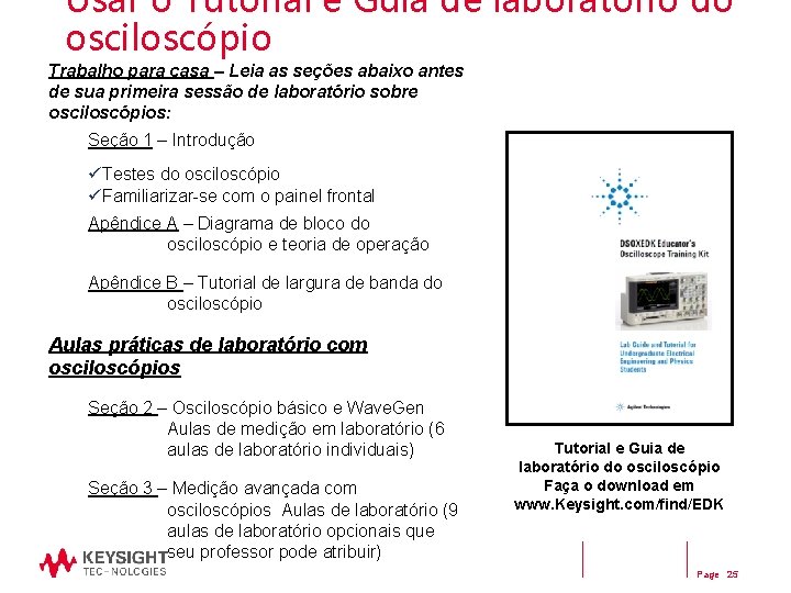 Usar o Tutorial e Guia de laboratório do osciloscópio Trabalho para casa – Leia
