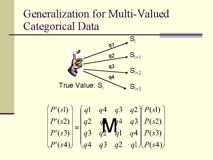Generalization for Multi-Valued Categorical Data q 1 q 2 q 3 q 4 True