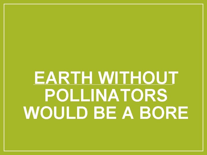 EARTH WITHOUT POLLINATORS WOULD BE A BORE 