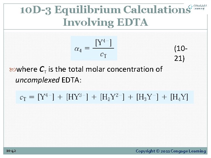 10 D-3 Equilibrium Calculations Involving EDTA where c (1021) is the total molar concentration