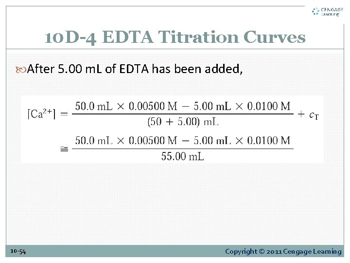 10 D-4 EDTA Titration Curves After 5. 00 m. L of EDTA has been