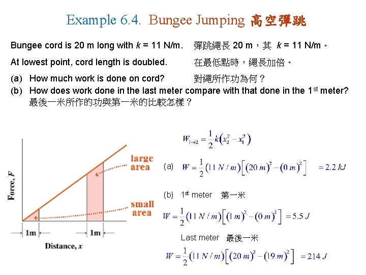 Example 6. 4. Bungee Jumping 高空彈跳 Bungee cord is 20 m long with k