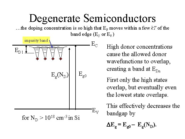 Degenerate Semiconductors …the doping concentration is so high that EF moves within a few