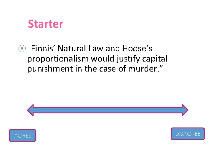 Starter ⦿ “Finnis’ Natural Law and Hoose’s proportionalism would justify capital punishment in the