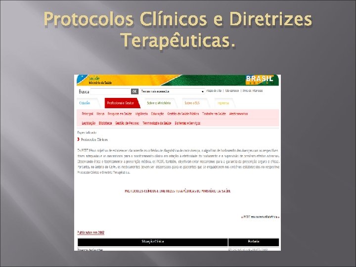 Protocolos Clínicos e Diretrizes Terapêuticas. 