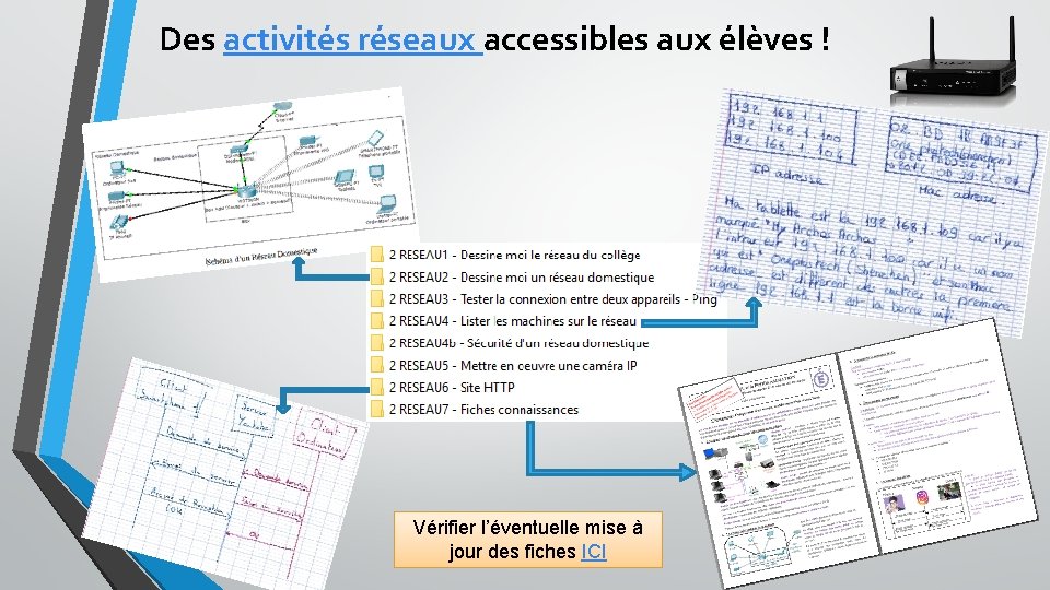 Des activités réseaux accessibles aux élèves ! Vérifier l’éventuelle mise à jour des fiches