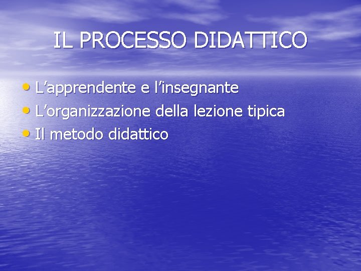 IL PROCESSO DIDATTICO • L’apprendente e l’insegnante • L’organizzazione della lezione tipica • Il