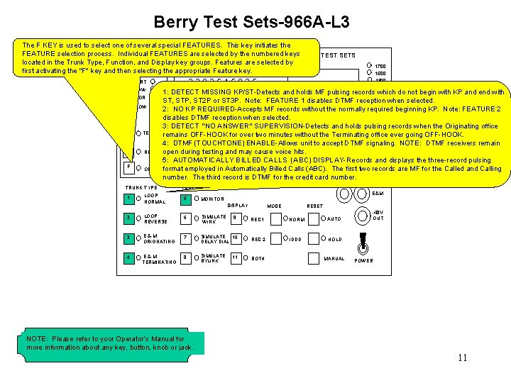 Berry Test Sets-966 A-L 3 The F KEY is used to select one of