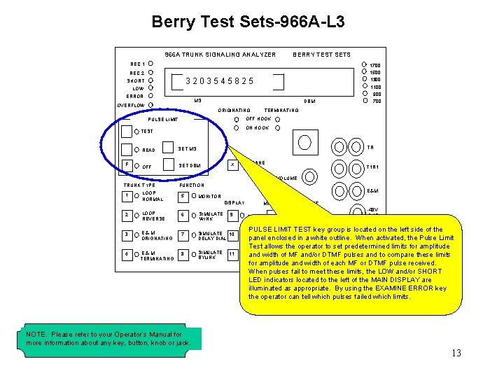 Berry Test Sets-966 A-L 3 966 A TRUNK SIGNALING ANALYZER BERRY TEST SETS REC