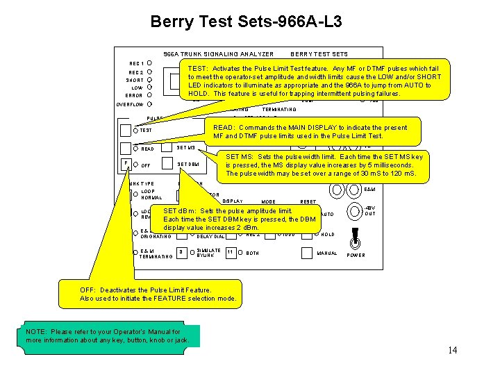 Berry Test Sets-966 A-L 3 966 A TRUNK SIGNALING ANALYZER REC 1 1700 TEST: