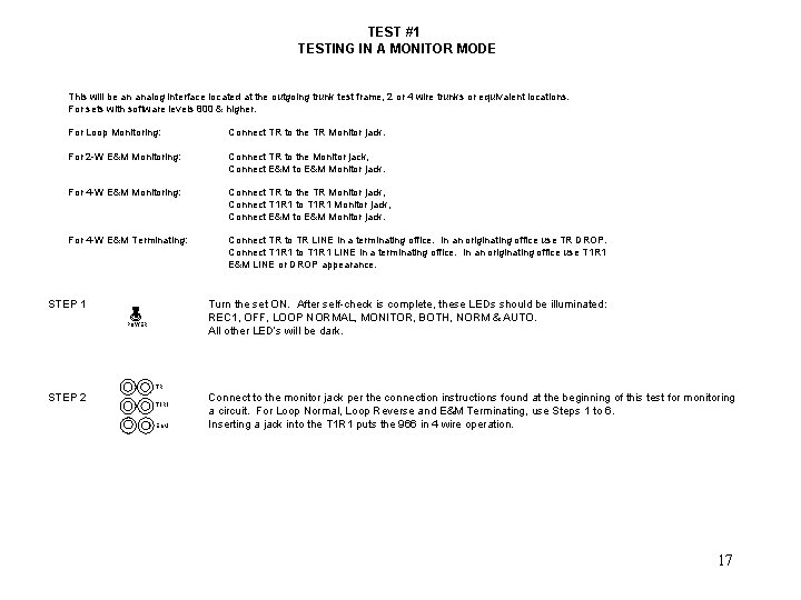 TEST #1 TESTING IN A MONITOR MODE This will be an analog interface located