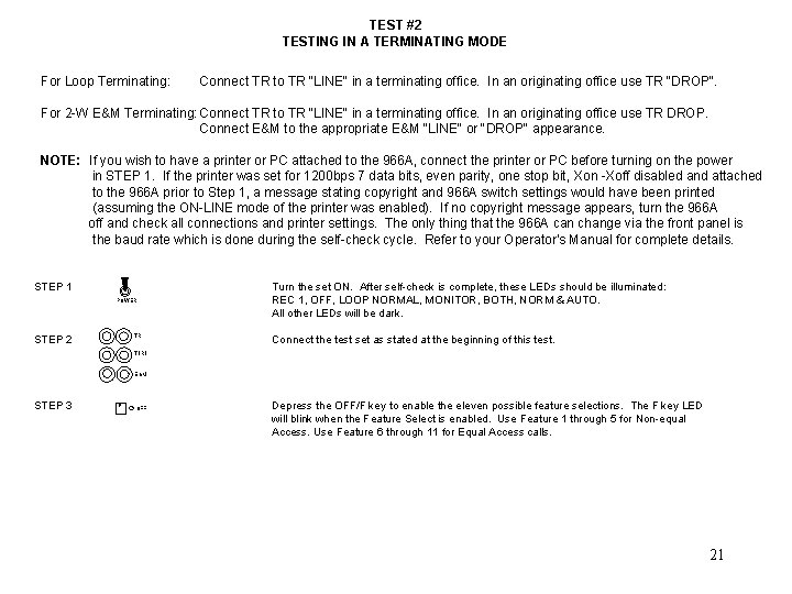 TEST #2 TESTING IN A TERMINATING MODE For Loop Terminating: Connect TR to TR