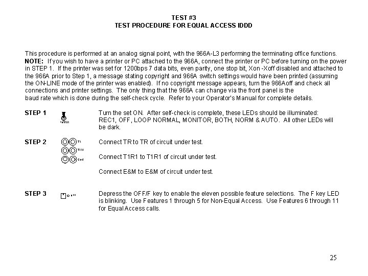 TEST #3 TEST PROCEDURE FOR EQUAL ACCESS IDDD This procedure is performed at an