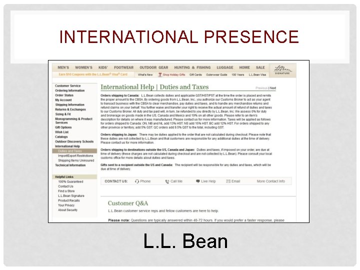 INTERNATIONAL PRESENCE L. L. Bean 